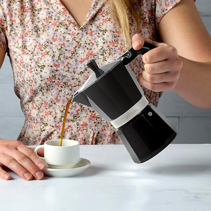 Primula Classic Stovetop Espresso and Coffee Maker, Moka Pot for Italian and Cuban Café Brewing, Greca Coffee Maker, Cafeteras, 6 Espresso Cups, Black