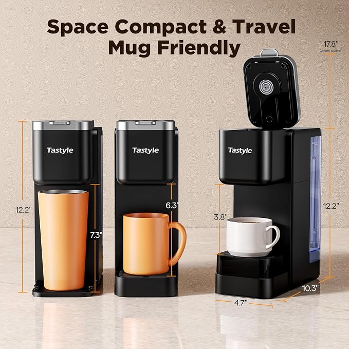 Tastyle Hot & Iced Coffee Maker with Magnetic K-Pod Holder, Fits 7.3'' Mug | Stores 10 Pods, for K Cup & Grounds, Compact for Home, Office & RV， Brew 6-24oz Coffee, 40 oz Removable Tank, K330CH, Black - Image 5