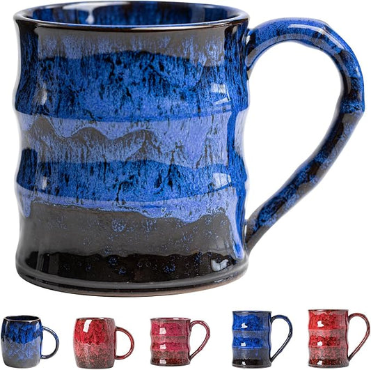 Midnight Blue Ceramic Coffee Mug 15oz - Handcrafted Artisan Mug with Large Handle for Comfort, Unique Birthday Gift for Him/Her, Office Desk Essential, Safe for Dishwasher by XIYUANJI