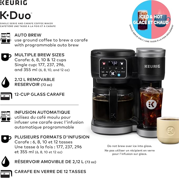 Keurig K-Duo Single Serve K-Cup Pod & Carafe Coffee Maker, Black - Image 4