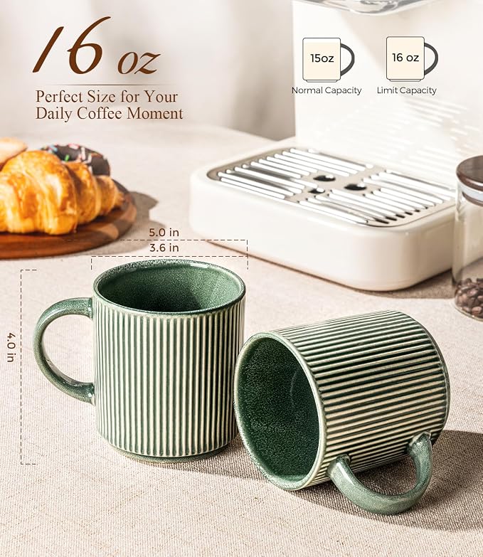 GBhome Coffee Mugs Set of 6，16 oz Coffee Cups with Handle | Coffee Cups for Latte, Tea, Cocoa & Milk, Ideal for Daily Use & Gifts, Microwave&Dishwasher Safe, Dark Green - Image 2