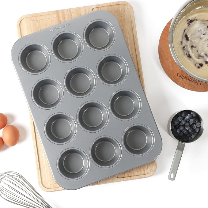 Calphalon Titan Steel Core PFA Free Nonstick 12 Cup Cupcake Muffin Pan, Heavy Duty Carbon Steel Bakeware for Even Heating, Oven Safe Muffin Tray for Cupcakes, Muffins - Image 6