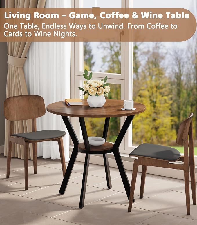 MECHYIN 31.5" Round Dining Table for 2-4, Farmhouse Small Kitchen Table with Storage, Space Saving Circle Table, Rustic Wood Dining Room Tables with Metal Legs for Kitchen, Dining Room, Apartment - Image 7