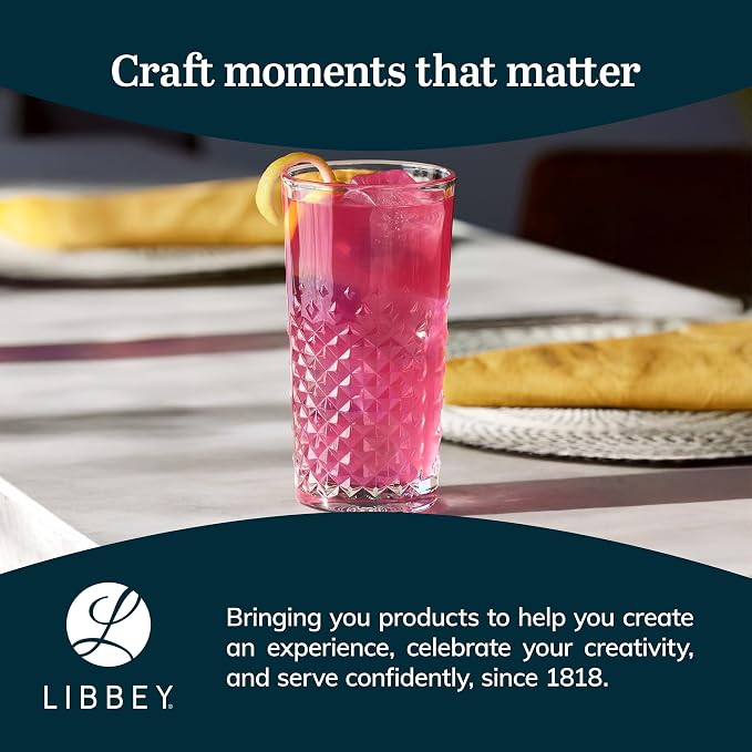 Libbey Carat Tumbler Glasses Set of 4, Faceted 14 oz Drinkware Glasses Set, Dishwasher Safe Tall Drinking Glasses for Cocktails, Soda, and More - Image 6