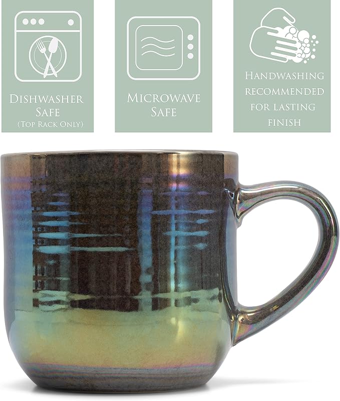 Elanze Designs Glossy Reactive Glaze Large 17 Fluid Ounce Everyday Kitchen Food Grade Ceramic Stoneware Coffee Mug Cup with Comfort Curved Handles, Set of 4, Black - Image 4