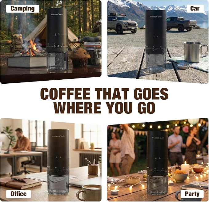 Portable Electric Burr Coffee Grinder - Cordless Rechargeable Coffee Grinder with Ceramic Conical Burr, USB-C, Ultra Quiet <65dB, 38 Adjustable Settings, Travel Coffee Grinder for Camping Office Home - Image 8