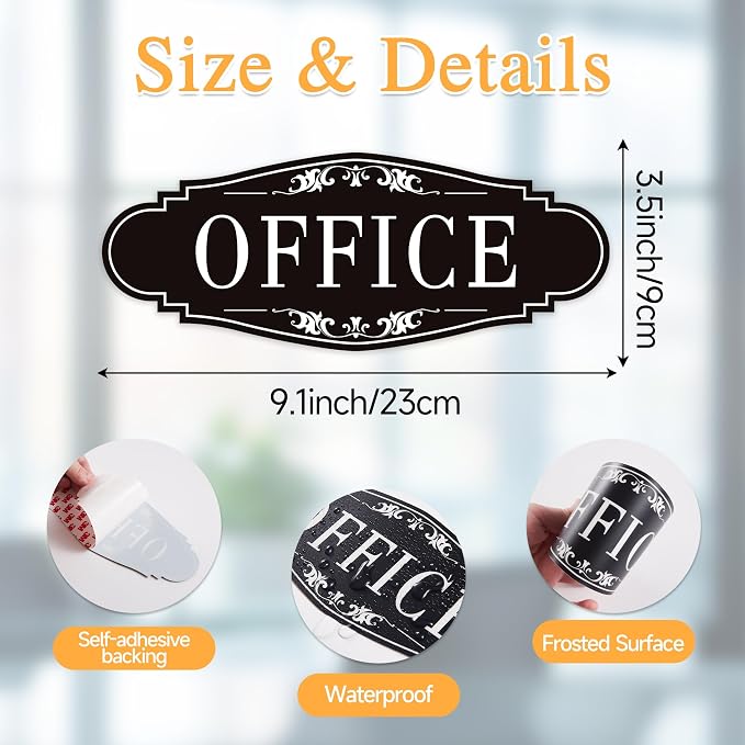 The Office Door Sign for Home and Business，Self-Adhesive Waterproof and Fade-Resistant Modern Office Sign Sticker for House，Business，Door, Window Black - Image 2