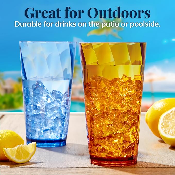 US Acrylic Optix Plastic Reusable Drinking Glasses (Set of 8) 20oz Water Cups in Jewel Tone Colors | BPA-Free Tumblers, Made in USA | Top-Rack Dishwasher Safe - Image 7