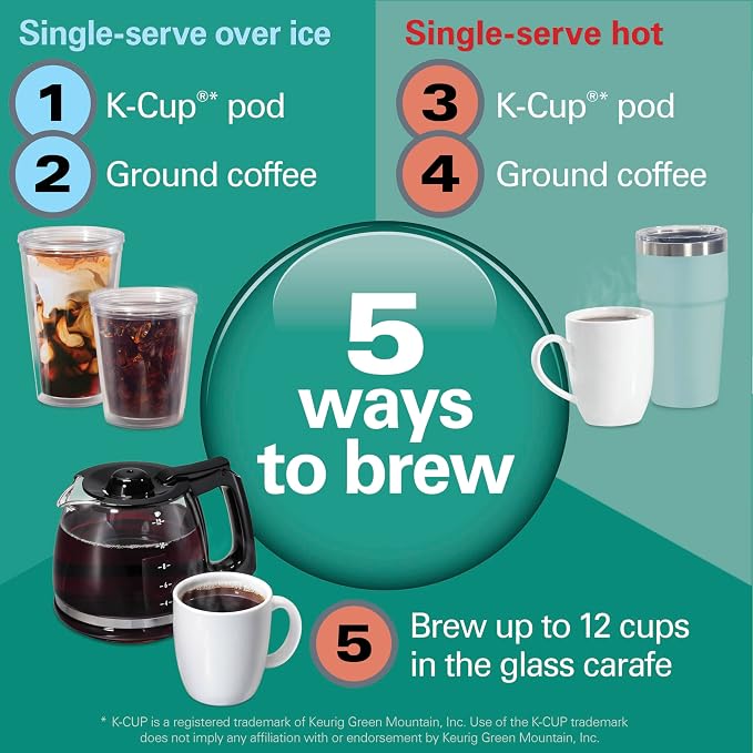 Hamilton Beach Flexbrew Advanced 5-in-1 Drip & Single Serve Coffee Maker | Single Serve Hot & Iced Coffee Maker | 12 Cup Programmable Drip Coffee Maker | Removable 60 oz. Reservoir | Black - Image 2