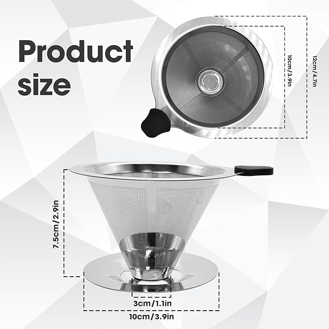 Stainless Steel Pour Over Coffee Dripper - Reusable & Eco-Friendly Filter, Enhanced Flavor Extraction, Universal Compatibility for All Coffee Grinds"