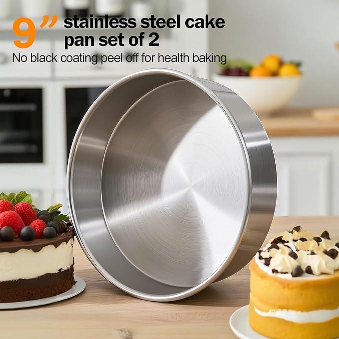 9 Inch Round Cake Pans Set of 2 with 100 Pieces Parchment Paper | Stainless Steel Round Cake Pans For Layered Cakes, No Coating Smash Baking Pan, Mirror Finish Dishwasher Safe Cake Mold - Image 6