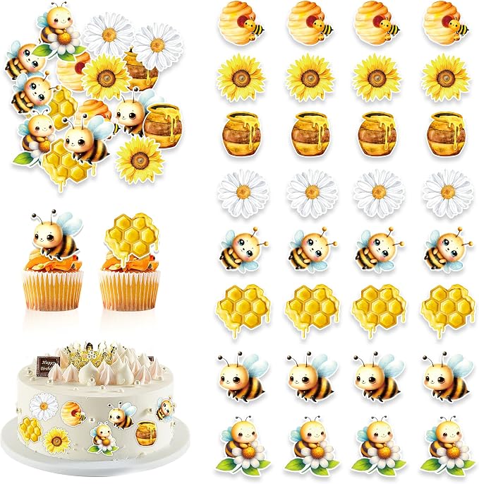 48 PCS Edible Bumble Bee Cupcake Toppers Wafer Paper Oh Babee Cake Decorations for Bee Theme Baby Shower Kids Boys Girls Birthday Cake Party Decoration by Unknown