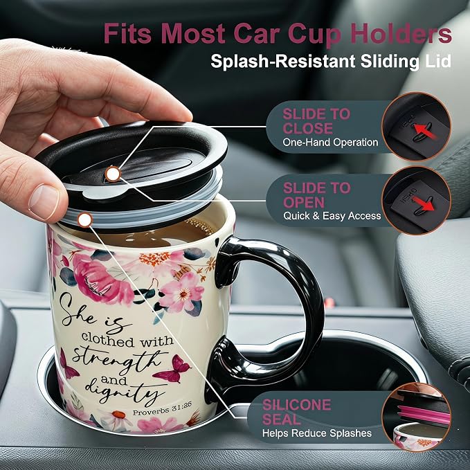 Topadorn Christian Mug Gift Set of 2, 17oz Ceramic Travel Mug | Proverbs 31:25 & Joshua 24:15 Bible Verse Coffee Cups, Gift Boxes Included - Image 9