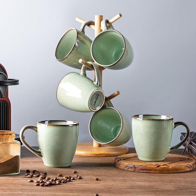 GBHOME Ceramic Coffee Mugs Set of 6, 12oz Stoneware Coffee Mugs Set For Dad Mom Women MEN, Light Weight Coffee Cups for Latte/Tea/Beer/Hot Cocoa, Dishwasher & Microwave Safe, Pastel Green - Image 7