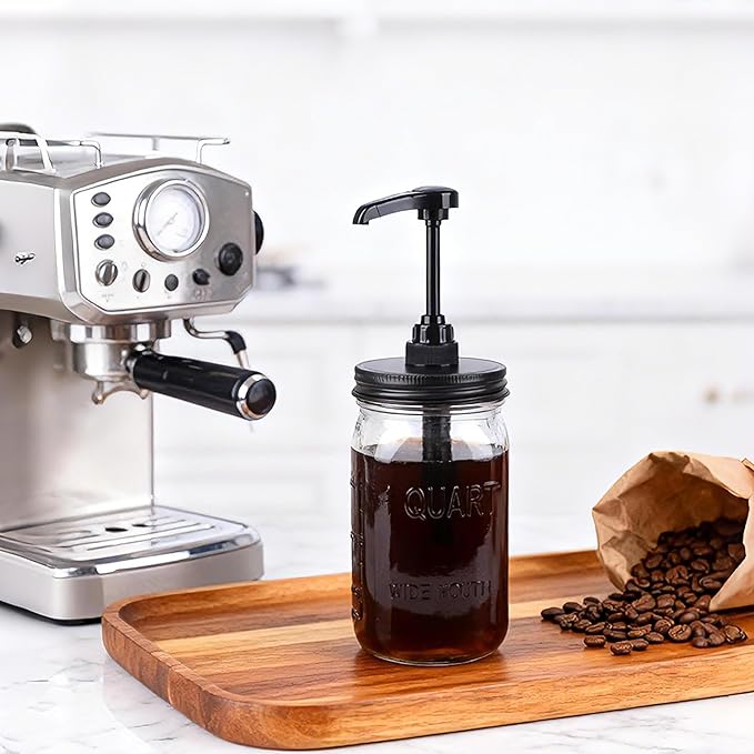 32 oz Mason Syrup Sauce Honey Dispenser Pum Bottle 1 Quart Wide Mouth Glass Coffee Syrup Condiment Ketchup Container Food Grade Airtight & Leak-Proof