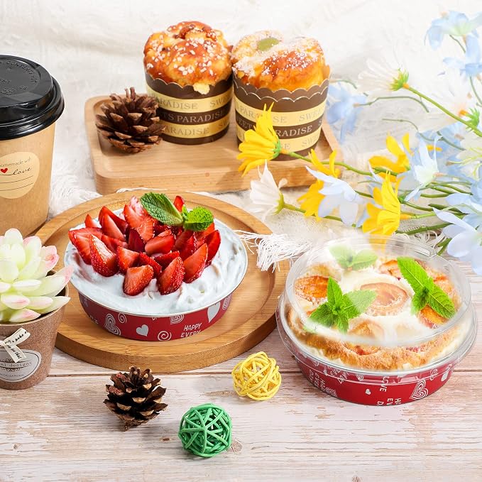 Beasea Mini Pie Pans with Lids Disposable, Set of 100 Pack 4” 8oz Red Aluminum Baking Foil Tins Small Round Tart Container for Individual Cupcake Cheesecake Ramekin Dessert Muffin Quiche Oven Dishes - Image 6