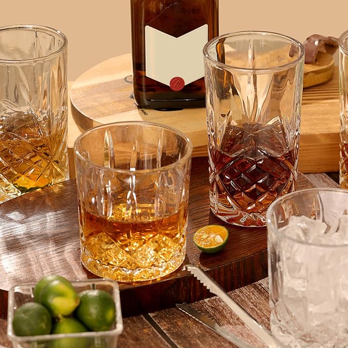 Moretoes Crystal Whisky Drinking Glasses Set of 12, Glass Cups | Mixed Glassware Set, 12 Oz Highball Glasses & 11 Oz Old Fashioned Glasses, Great for Cocktail and Other Beverages - Image 7