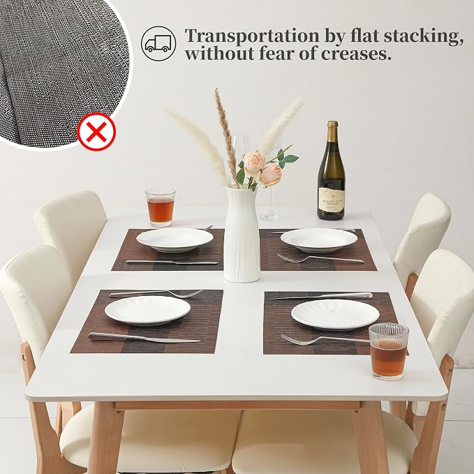 Leetaltree Brown with Black Striped Placemats Set of 8 - Heat Resistant Non-Slip Place mats for Dining Table, Washable Durable PVC Vinyl Woven Table Mats（Brown Stripe, 8） - Image 6
