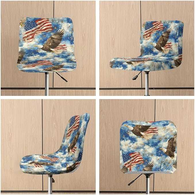 Eagle USA Flag 2 Pcs Bar Stool Covers Dining Chair Replacement Cover with Elastic Band Non-Slip Bottom for Barstool Padded Chair Slipcover - Image 6