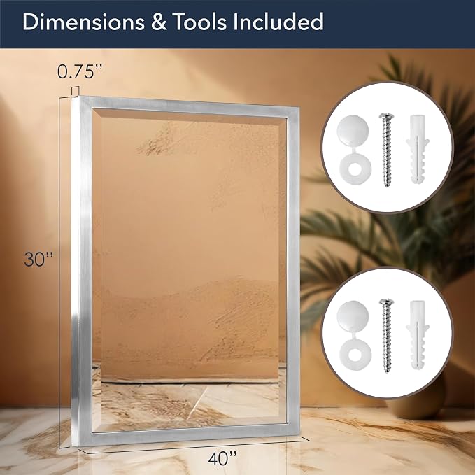 Head West Brushed Nickel Stainless Steel Metal Framed Mirror for Bathroom Vanity – Decorative Rectangular Bathroom Mirror for Over Sink, Bedroom & Living Room, 30"x40" - Image 6