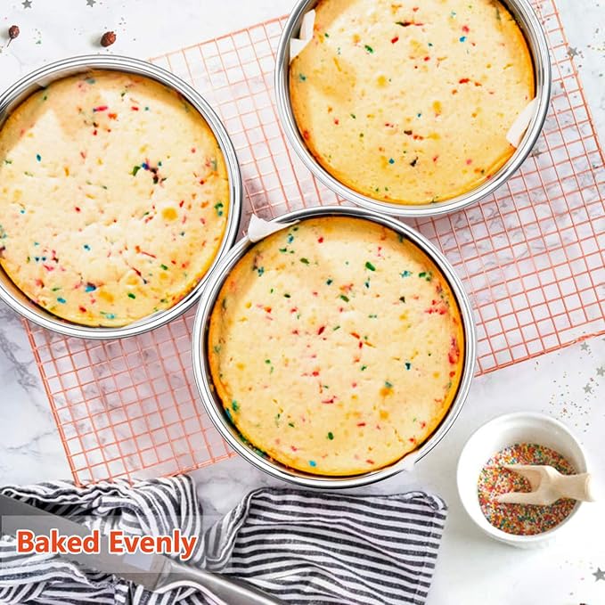 E-far 8 Inch Cake Pan Set of 4, Stainless Steel Round Layer Cake Baking Pans, Non-Toxic & Healthy, Mirror Finish & Dishwasher Safe - Image 6