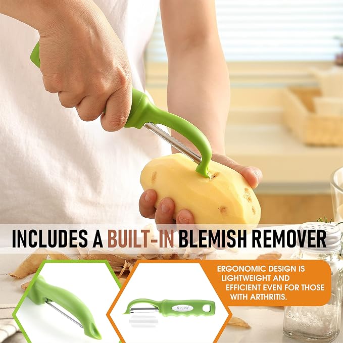 Spring Chef Swivel Vegetable Peeler with Soft Grip Handle, Set of 2, Green | Premium Potato Peeler w/ Ultra Sharp Stainless Steel Blades, Multifunctional Veggie Peeler for Apple, Carrot, Cucumber, Fruit - Image 5