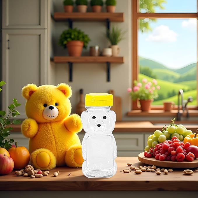 Yellow 8 Oz Plastic Bear Honey Bottle Jars, Empty Honey Squeeze Bottle with Flip-top Lid for Storing and Dispensing, Yellow Flap Caps for Storing and Dispensing Garlic Presses,Storage and Organization - Image 5