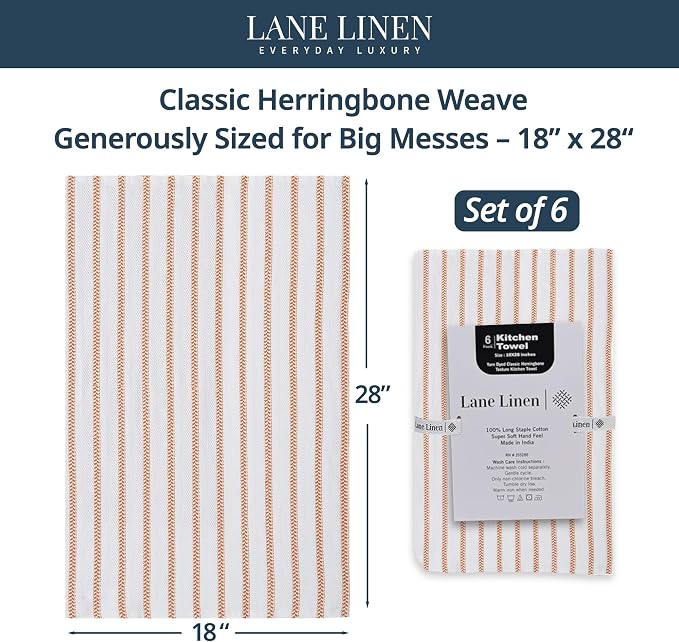 LANE LINEN Kitchen Towels Set – Pack of 6 Cotton Dish Towels, 18”x28”, Absorbent & Quick-Drying Tea Towels for Drying Dishes – Rust - Image 2