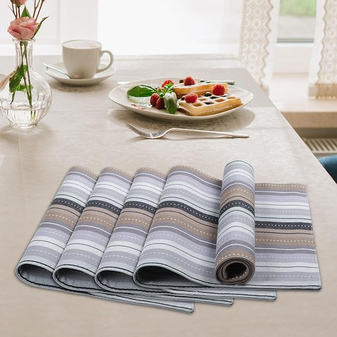 Urban Villa Two Tone Placemat Cotton Tablemat 14x20 (Set of 6) Greymulti - Image 5
