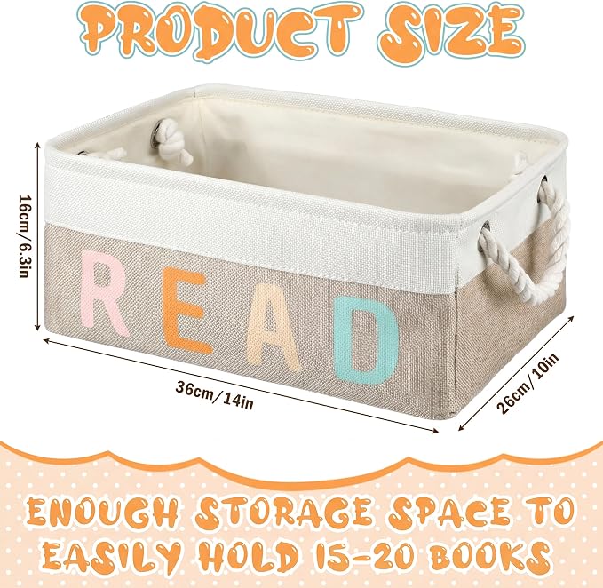 Marsui Read Storage Basket, Reading Corner Organizer Supplies Classroom Library Storage Bin Book Lover Gifts Bookish Bookworm Gift for Kindergarten Elementary Student Reading Corner Accessories - Image 3