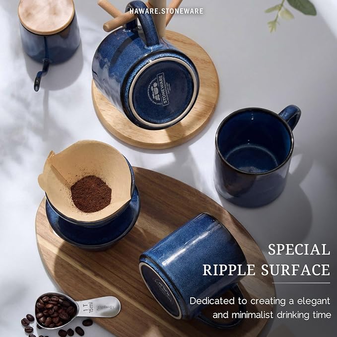 HaWare Coffee Mugs Set of 4, 14 Ounce, Starry Blue | Stoneware Latte Cups With Handle, For Man, Woman, Dad, Mom, Drinking Cups for Cappuccino/Cocoa/Milk - Image 5