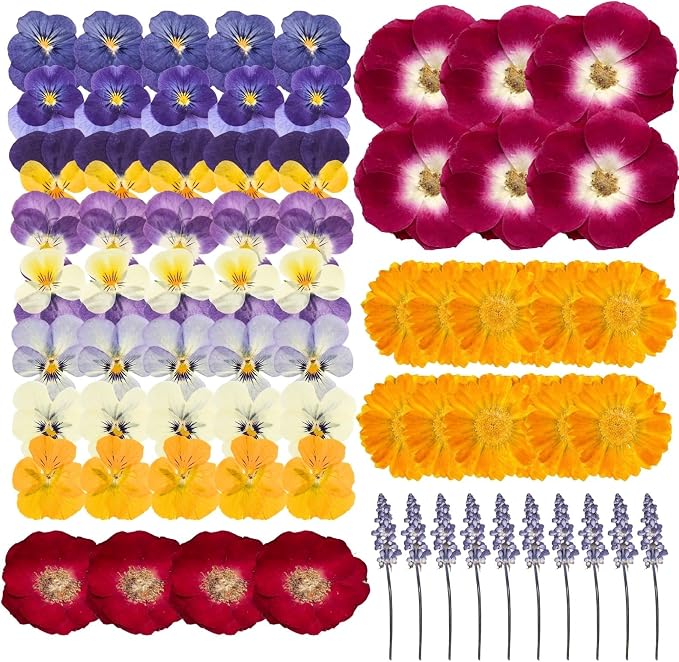70 Pcs Edible Flowers for Cocktails & Cake Decorating – Real Dried Edible Flowers Cupcake Toppers, Food Grade Edible Pressed Flowers for Drinks, Garnish & Crafts (Pansies, Rose, Calendula, Lavender) - Image 2