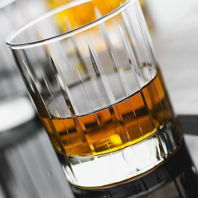 LUXU Crystal Whiskey Glasses 11 Ounce Scotch Glasses,Old Fashioned Cocktail Glasses,Clear Bourbon Glasses with Heavy Base for Bar,Party,Rum,Cognac/2 Rock Glasses in Gift Box-Hand Cut - Image 5