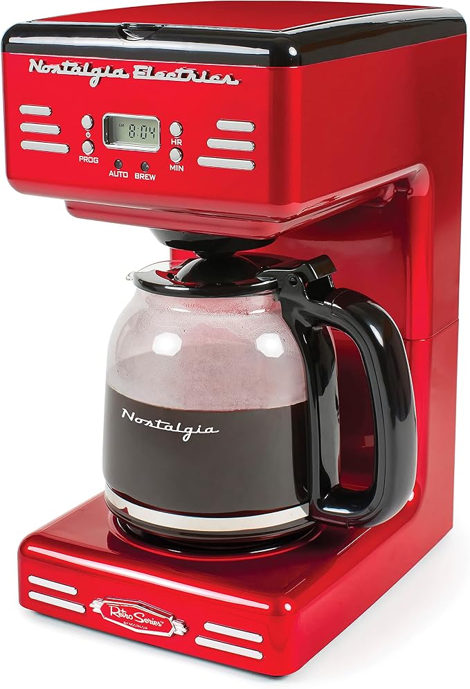 Nostalgia Retro 12-Cup Programmable Coffee Maker With LED Display, Automatic Shut-Off & Keep Warm, Pause-And-Serve Function, Red by Nostalgia