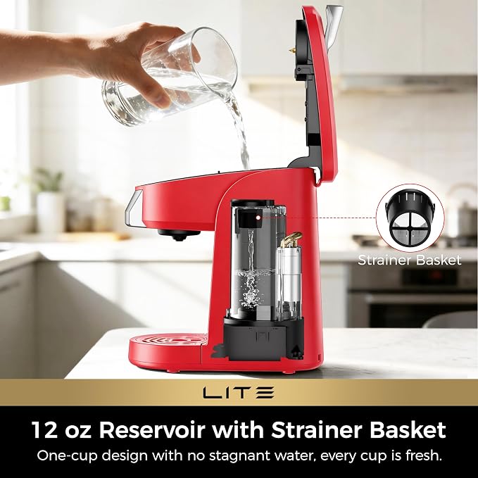 CHULUX Lite Single Serve Coffee Maker for K Cup with One Touch Brew, Red | Boiler Fast Heating System, Unique Split-Flow Nozzle, Designed for Standard Mugs, 5 to 12 oz Brew Sizes, Single Cup Reservoir - Image 2