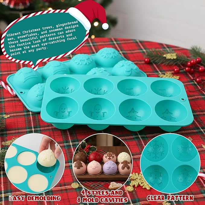 2 Pcs Christmas Silicone Molds for Chocolate Xmas Ball Silicone Mold with Snowflake Xmas Tree Design Chocolate Candy Mold Holiday Baking Molds for Dessert Soap Jello Ice Wax Melt Party Cake Decor