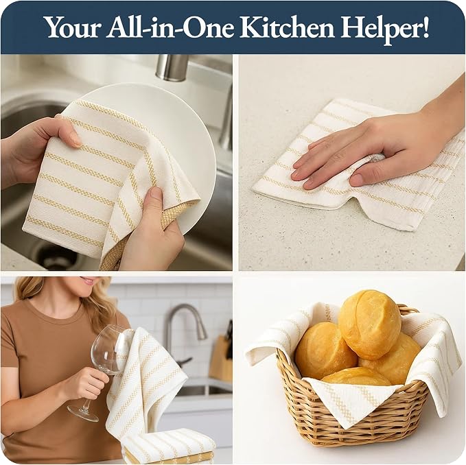 LANE LINEN Kitchen Towels Set of 4-18”x28” Absorbent Cotton Dish Towels, Quick-Drying Hand & Tea Towels for Kitchen, Light Tan - Image 4