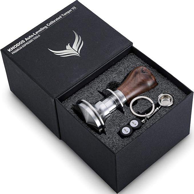58.5mm Tamper with Walnut Handle Self-Leveling & Double Spring Loaded Calibrated Design Fits 58mm Portafilter Basket for Precise Consistent Shots