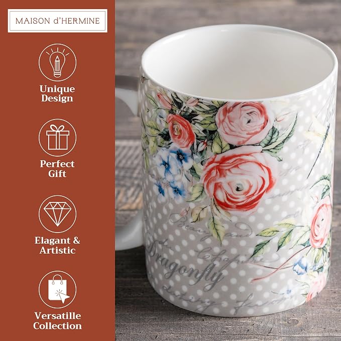 Maison d' Hermine Coffee Mug with Handles Tea Cups (12 Ounce, Pack of 1) | Fine Bone China Coffee Mugs for Hot Beverages Cappuccino Latte Home Restaurant Hotel Spring Summer -Champ De Mars - Dotty - Image 2