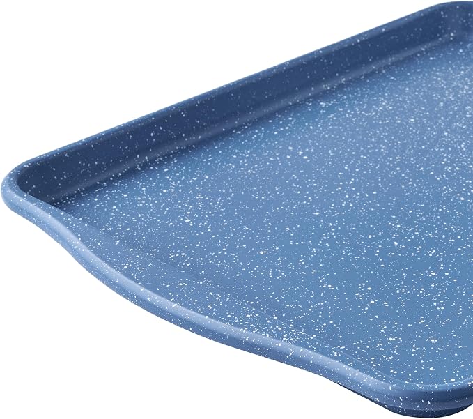 Set of 2 Blue Speckle Nonstick Carbon Steel Baking Cookie Sheet Pans, 11 x 15 & 13 x 18 Inch Oven Safe Bakeware Trays for Cookies, Pastries & Vegetable Roasting - Image 4