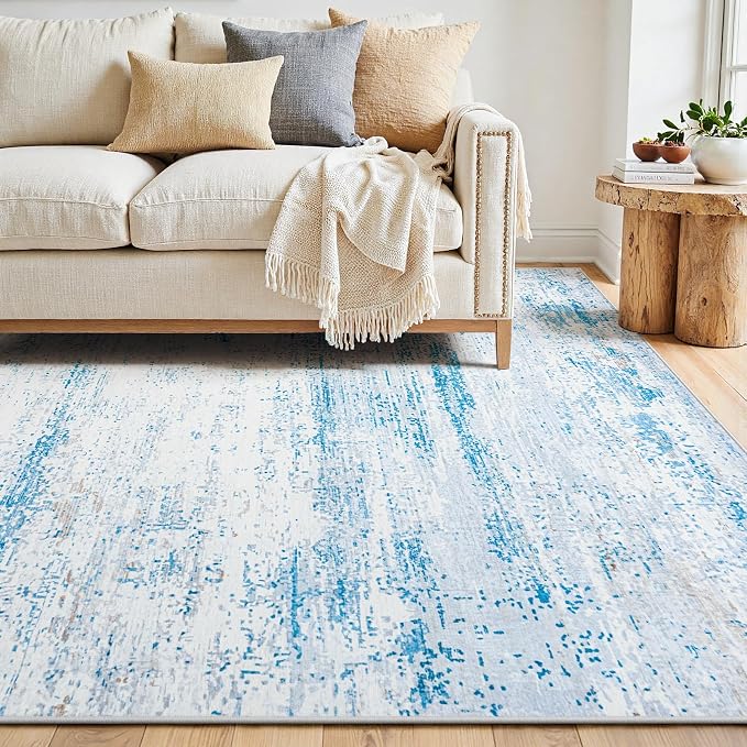 8x10 Washable Area Rug for Living Room Bedroom: Non-Slip Modern Light Blue | Machine Washable TPR Backing, Stain-Resistant Low Pile, Pet & Kid Friendly, Abstract Decor for Dining Room, Dorm, Home Office - Image 9