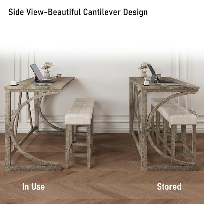 allamazing 4-Piece Counter High Bar Table Set with Socket and 3 Fabric Padded Bar Stools, Tall Kitchen Breakfast Nook with Stool (1+3 Natural) - Image 6