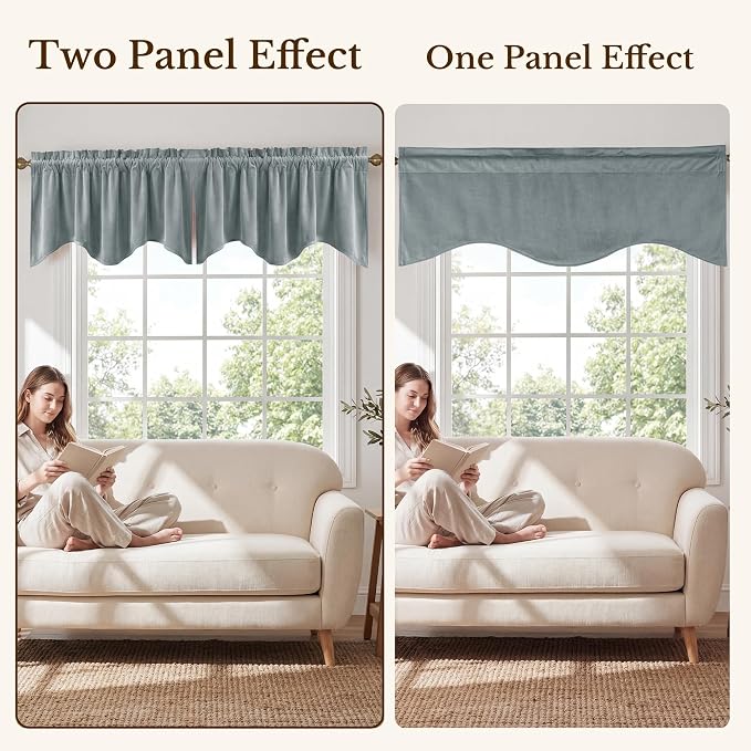 Stone Blue Velvet Window Valance Scalloped 52x18 Inch 1 Panel | Soft Wavy Blue Scalloped Curtains for Small Windows, Modern Window Treatment for Bathroom, Laundry, RV - Image 7