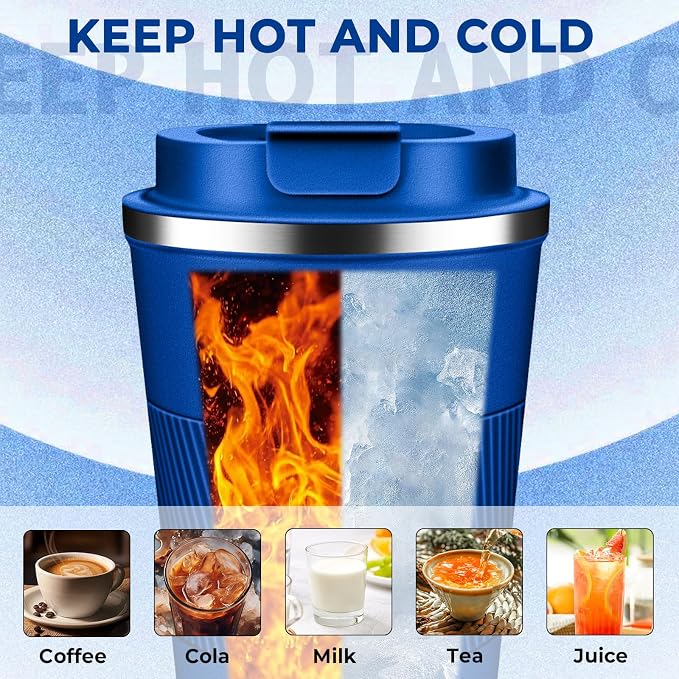 Insulated Coffee Tumbler 12 oz, Stainless Steel Coffee Mug with Lids, Travel Coffee Mug Leak Proof, Double Wall Vacuum Insulated Reusable Coffee Cup, Keep Drinks Hot and Cold (Deep Azure, 12 Ounces) - Image 5