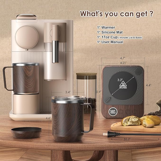 Felibeaco Coffee Mug Warmer &Mug Set for Desk, Smart Coffee Cup Warmer with 16oz Heated Mug, Cup Heater with Auto Shut Off for Office/Home, Coffee Gifts for Men&Women, for Dad, Wood - Image 7