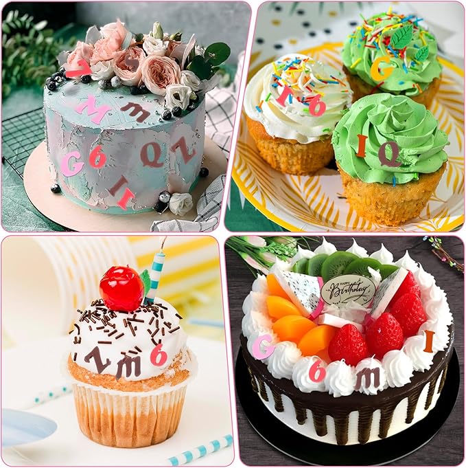 4 Pcs Silicone Fondant Mold, 26 Letters and 0-9 Numbers Chocolate Molds for Cake Decorating, Cupcake Topper, Desserts (Pink)