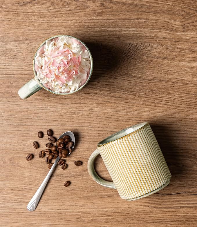 GBhome 12 oz Handmade Stoneware Coffee Mugs Set of 6 with Handles | Coffee Cups for Latte, Tea, Cocoa & Milk, Ideal for Daily Use&Gifts, Microwave & Dishwasher Safe, Desert Sage - Image 5