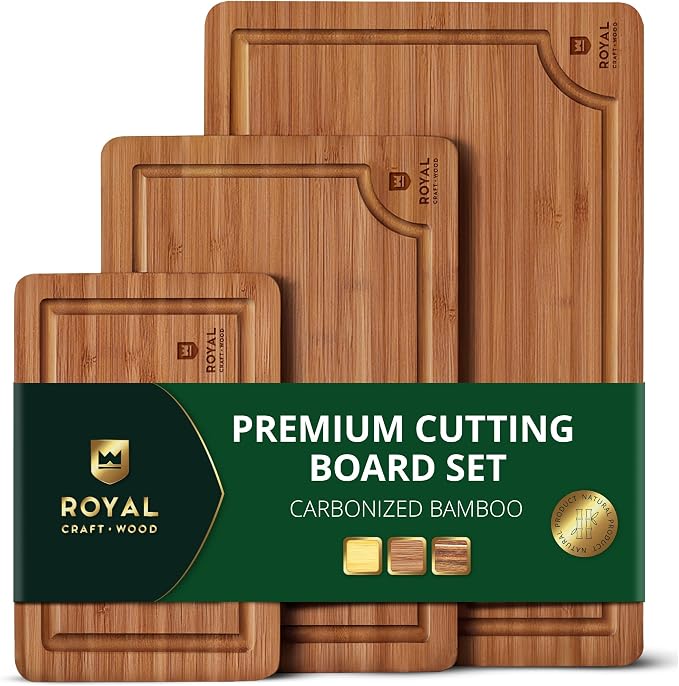 ROYAL CRAFT WOOD Wooden Cutting Boards for Kitchen Appliances - Non Toxic Bamboo Wood Cutting Board Set with Deep Juice Groove, Side Handles, Charcuterie & Butcher Block for Meat, Meal Prep & Serving by ROYALCRAFTWOOD