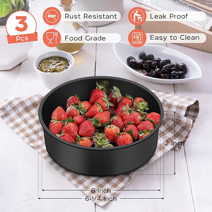 Onader 6 Inch Small Cake Pans Sets of 3 for Baking, Round Smash Cake Baking Pans for Birthday Wedding, Stainless Steel Core with Nonstick Coating - Image 2
