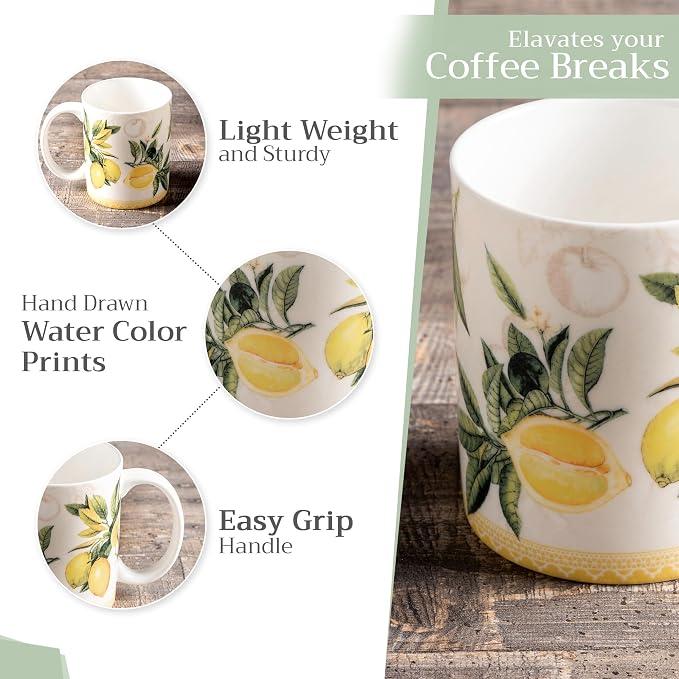 Maison d' Hermine Coffee Mug with Handles Tea Cups (12 Ounce, Pack of 1) | Fine Bone China Coffee Mugs for Hot Beverages Cappuccino Latte Home Restaurant Hotel Spring Summer -Limoncello - Verna - Image 5